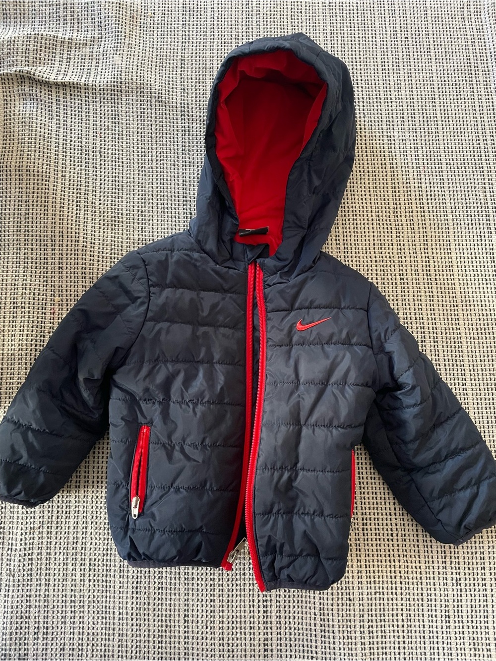 Nike Toddler Boys Essential Padded Puffer Jacket Black Red Hooded 18 Months